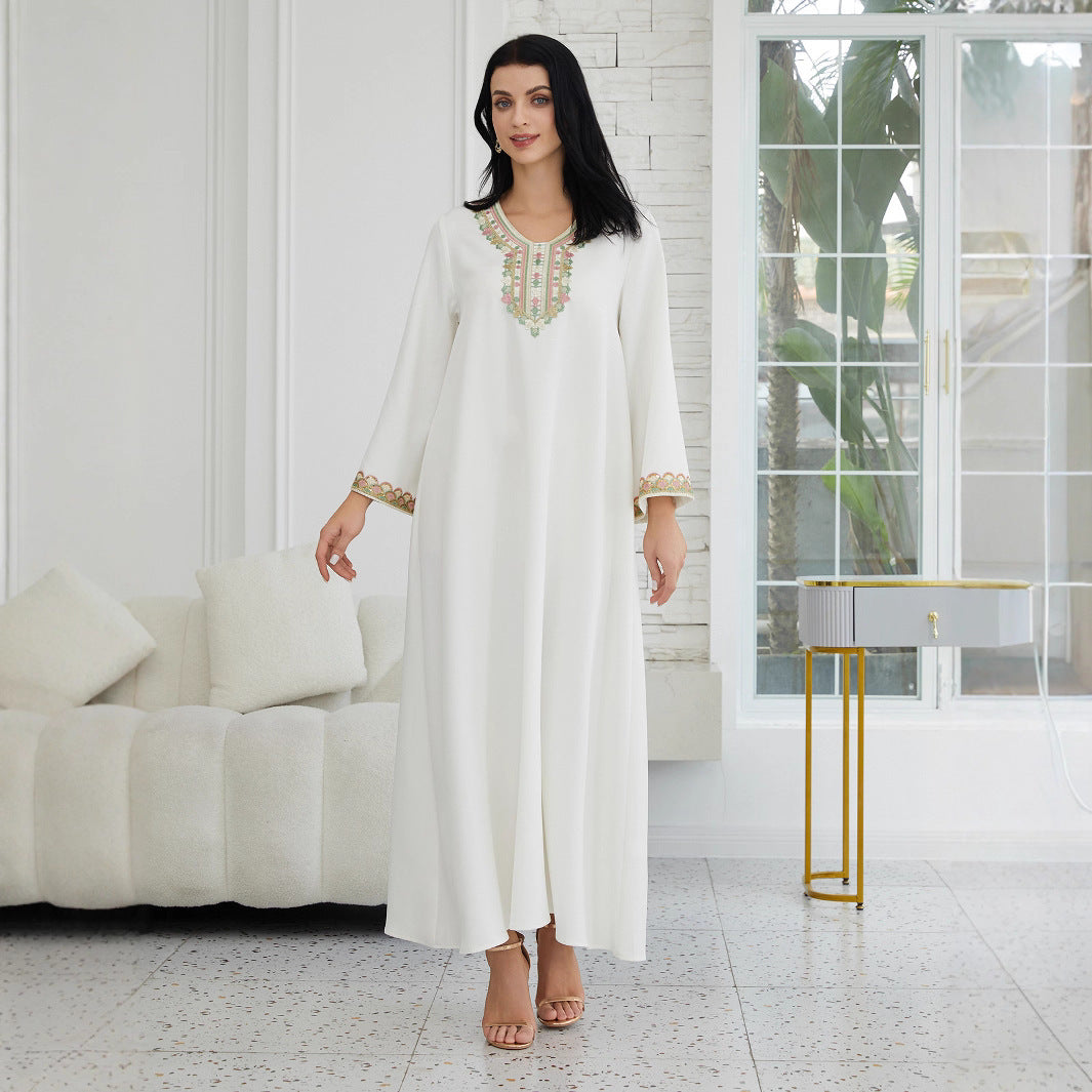 Müslüman Kadın Giyim Moda Dikişli Dantel Abaya Bornozu